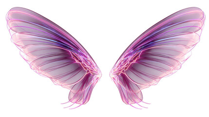 Transparent wings with neon glow tips,Transparent background, PNG file