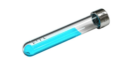 Transparent test tube with neon blue solutionTransparent background, PNG file