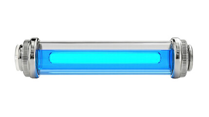 Transparent test tube with neon blue solutionTransparent background, PNG file