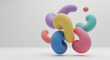 3D abstract shapes of vibrant colors floating against a white backdrop