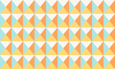 Fototapeta premium Vibrant geometric pattern featuring interlocking triangles in pastel orange, yellow, and blue. Perfect for backgrounds, website design, or textile prints.
