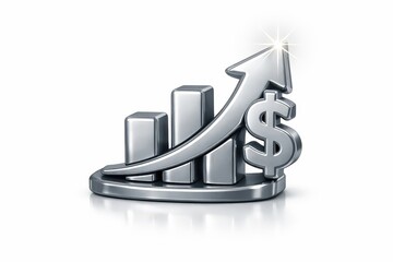 Silver bar graph with upward arrow and dollar sign