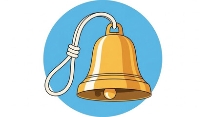 Obraz premium Golden bell with rope loop a simple vector illustration for notification or alarm concepts isolated on blue circle backgro