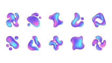 Abstract iridescent liquid shapes on white background