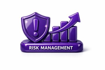 Purple shield and rising bar graph with exclamation mark