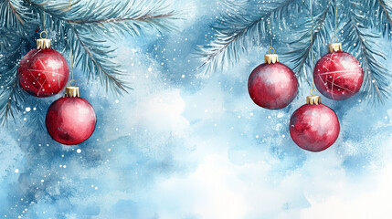 Watercolor Christmas decoration on background. Merry Christmas and happy New Year background