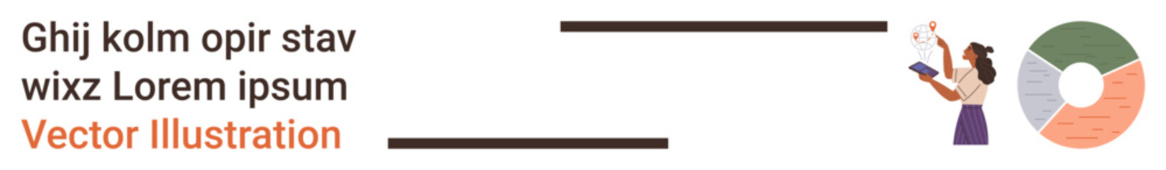 Business strategy, data analytics, marketing, education, workflow, digital presentations. Woman holding a document near a circular chart. Business strategy and data analytics concept