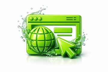 Green web browser icon with globe and cursor internet