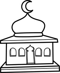 handrawn illustration of Masjid outline style and recolorable