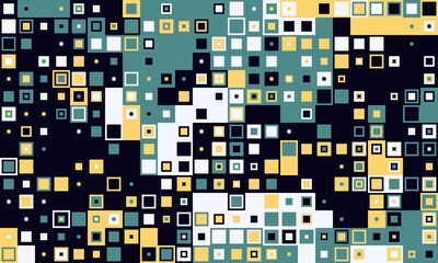 Abstract geometric pattern with vibrant teal, yellow, and black squares.  A dynamic, modern design perfect for backgrounds, website banners, or textile prints.