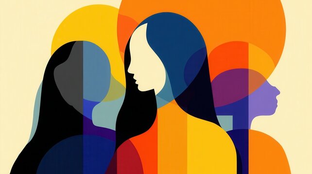 Diverse women profiles overlapping, representing and collaboration, community, female empowerment