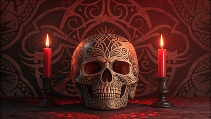 Intricate skull with candles