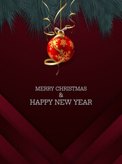 red happy new year card design templates typhography text with branches