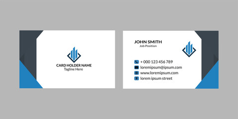 Modern technology business card template with blue professional corporate layout.