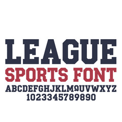 Obraz premium League Sports Font: Classic Varsity Alphabet and Numbers in Navy and Red