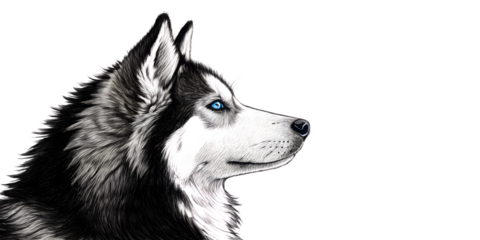 Siberian husky in side profile view looking to the side. Realistic dog silhouette isolated on transparent background for design compositions.