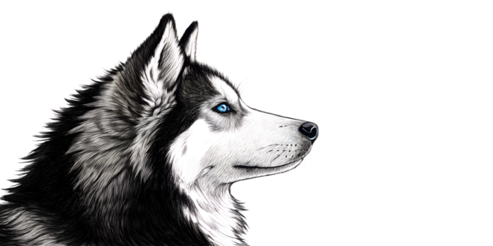 Siberian husky in side profile view looking to the side. Realistic dog silhouette isolated on transparent background for design compositions. - Powered by Adobe