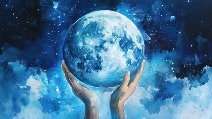 Watercolor illustration showcasing the human connection with the cosmos