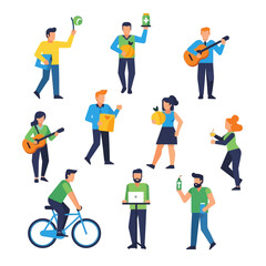 Fototapeta premium Diverse Group of People Engaged in Various Creative and Recreational Activities in a Modern Urban
