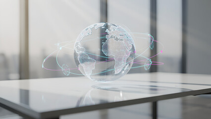 Hologram globe technology global network digital connection office Futuristic hologram globe technology global network digital connection office