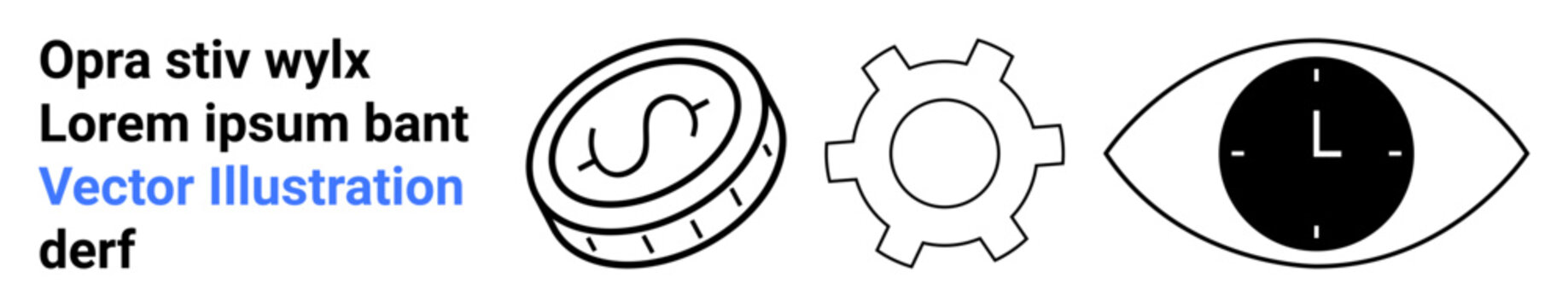 Coin symbolizing finance, gear representing productivity, and eye with clock focused on vision. Ideal for business strategy, efficiency, innovation, finance, planning, vision boards simple landing