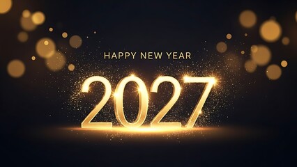 Happy New Year 2027 golden glowing text.
