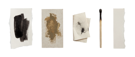 Torn paper scraps and stationery design elements for collage and scrapbook projects on transparent background