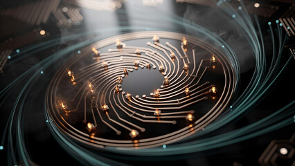 Futuristic abstract technology circuit spiral digital data network Futuristic abstract technology circuit spiral digital data network design with