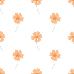 Orange flower seamless pattern, small background. Daisy fabric pattern, soft orange blooms