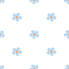 Cute blue floral seamless pattern. Small blue blossom background. Floral fabric pattern, blue blooms