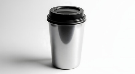 Stainless Steel Cup: A sleek, stainless steel tumbler, topped with a black lid, offers a stylish and sustainable approach to enjoying a hot beverage, perfect for on-the-go moments.