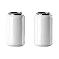 Blank white soda cans isolated on a transparent background