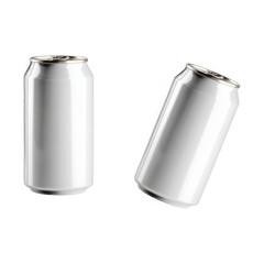 Blank white soda cans isolated on a transparent background