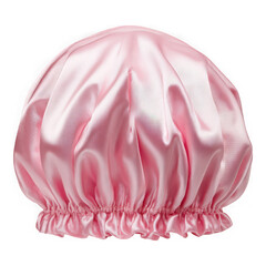 Soft pink satin bonnet for hair care and protection isolated on a transparent background