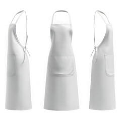 White aprons in three stylish views for cooking and home decor isolated on a transparent background