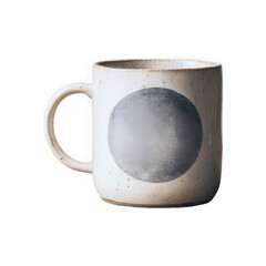 Ceramic coffee mug with large gray circle design isolated on a transparent background
