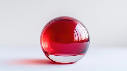macro photography, a high-quality image featuring a small red glass sphere with a white reflection inside on a white background total resolution