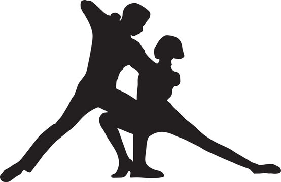 Silhouette of Couple Performing Dramatic Tango Dip or Paso Doble Pose Vector