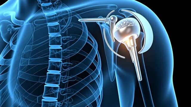 Advanced 3D Medical Animation Detailed Shoulder Replacement Surgery Prosthetic Joint Implant Human Anatomy Orthopedic
