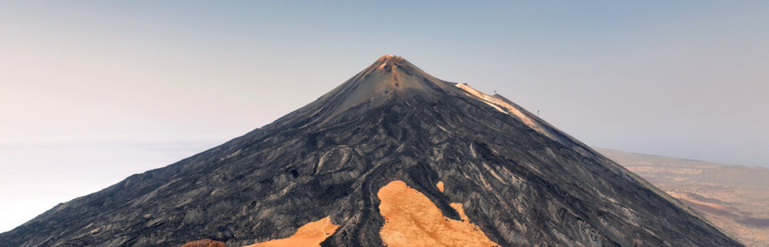 Mountain with a lava formations, view of Teide volcano, Tenerife Canary island.