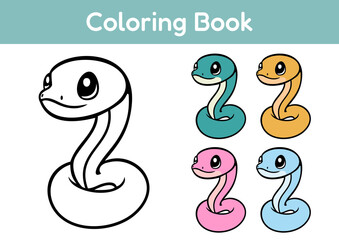 Obraz premium Cartoon snake illustration for kids' coloring book 