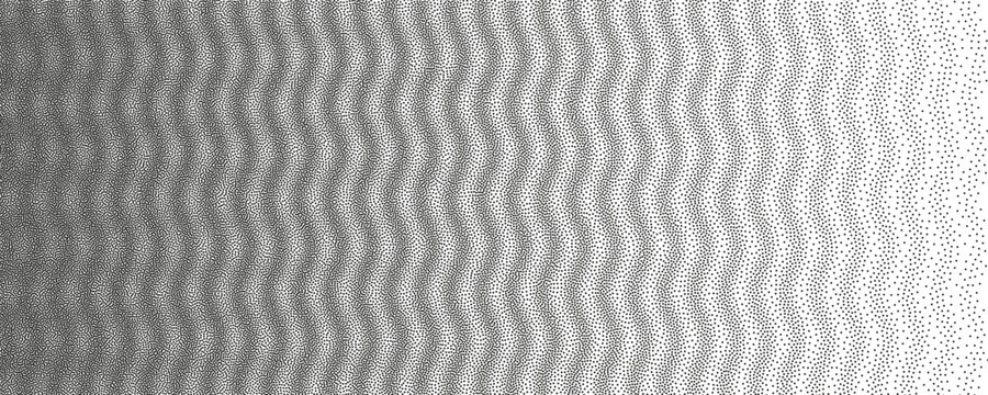 Wavy gradient monochrome grain transition background. Stipple ripple noise pattern texture.