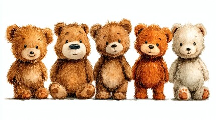 Watercolor teddy bear element set on white background