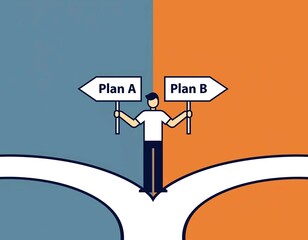 Man at Crossroads Choosing Between Plan A and Plan B