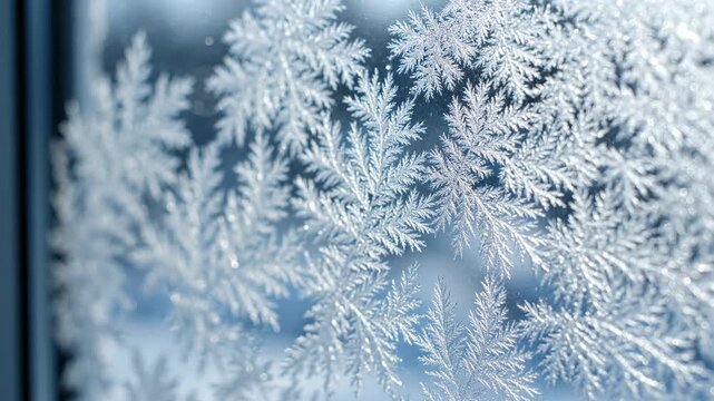 Frosty snowflakes on a windowpane
