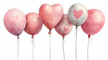 Set of pink watercolor balloons, isolated on white background