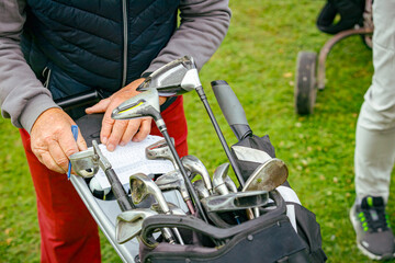 People, golfers enjoying on the golf course, playing together