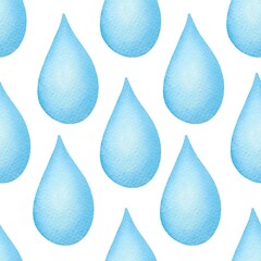 Seamless Watercolor Droplet Pattern: Soft Sky-Blue Hues in Delicate Brushstroke Technique &mdash; A Calm, Repeating Water Motif for Endless Design Possibilities