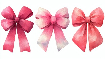 Hand drawn red watercolor bows, Beautiful gift bow ribbon, for romantic invitations design, coquette core, girls decor, Christmas decor,