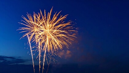 Golden Fireworks Bursting in a Deep Blue Twilight Sky During a Celebration